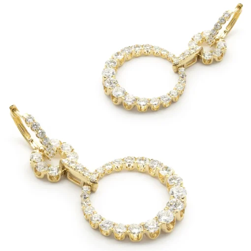 18 Karat Yellow Gold Diamond Circle Drop Earrings