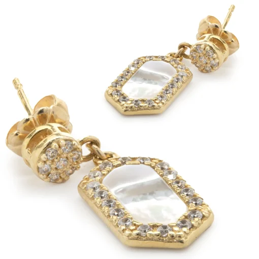 14 Karat Yellow Gold Diamond and Mother of Pearl Drop Earrings