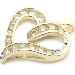 14 Karat Yellow Gold Diamond Channel Set Diamond Heart Pendant
