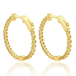 14 Karat Yellow Gold Diamond Inside Outside Hoop Earrings