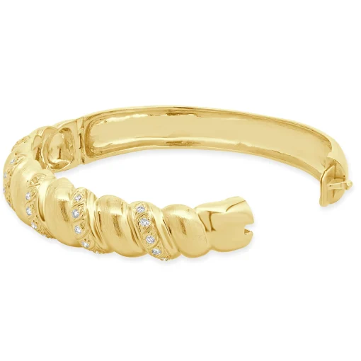 14 Karat Yellow Gold Diamond Scalloped Bangle Bracelet
