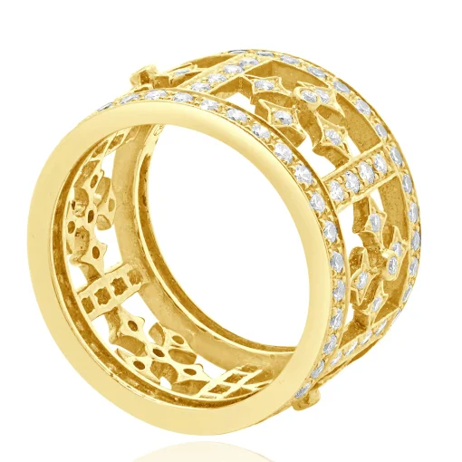 18 Karat Yellow Gold Diamond Cross Ring