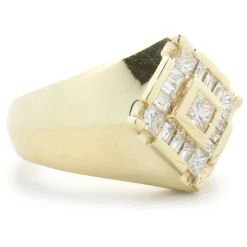 14 Karat Yellow Gold Diamond Signet Style Ring