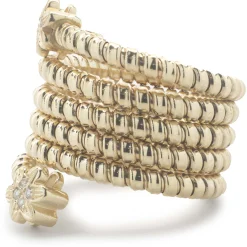 14 Karat Yellow Gold Diamond Flower Bead Stretch Ring