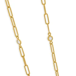 14 Karat Yellow Gold Diamond Paperclip Station Necklace