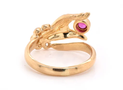 18 Karat Yellow Gold Diamond and Ruby Hand Ring