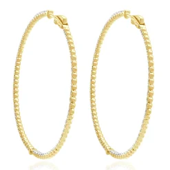 14 Karat Yellow Gold Diamond Inside Outside Hoop Earrings