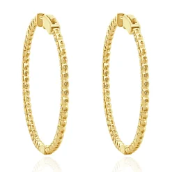 14 Karat Yellow Gold Diamond Inside Outside Hoop Earrings