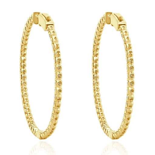 14 Karat Yellow Gold Diamond Inside Outside Hoop Earrings