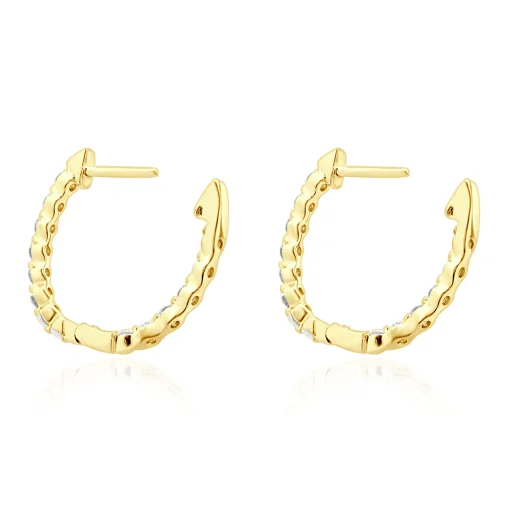 18 Karat Yellow Gold Diamond Inside Outside Huggie Hoop Earrings