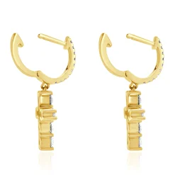18 Karat Yellow Gold Diamond Cross Drop Earrings