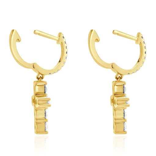18 Karat Yellow Gold Diamond Cross Drop Earrings