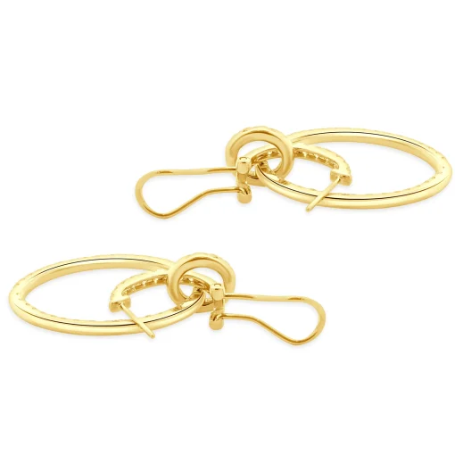 18 Karat Yellow Gold Diamond Circle Drop Earrings