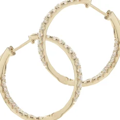 18 Karat Yellow Gold Diamond Inside Outside Hoop Earrings
