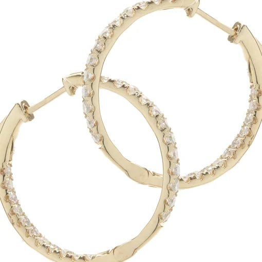 18 Karat Yellow Gold Diamond Inside Outside Hoop Earrings