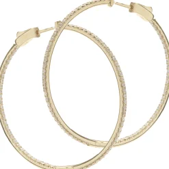 18 Karat Yellow Gold Diamond Inside Outside Hoop Earrings