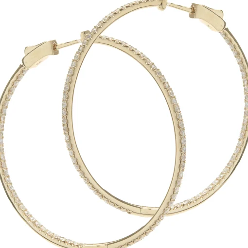 18 Karat Yellow Gold Diamond Inside Outside Hoop Earrings