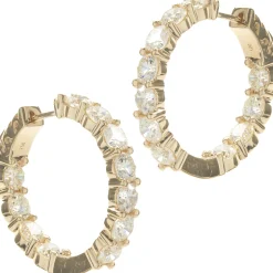 18 Karat Yellow Gold Diamond Inside Outside Hoop Earrings