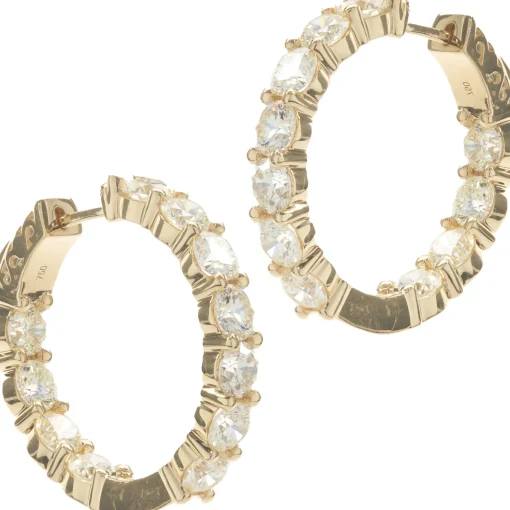 18 Karat Yellow Gold Diamond Inside Outside Hoop Earrings
