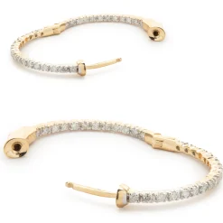 14 Karat Yellow Gold Diamond Inside Outside Hoop Earrings