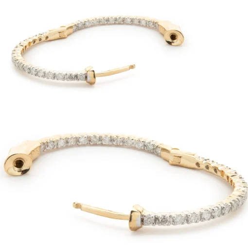 14 Karat Yellow Gold Diamond Inside Outside Hoop Earrings