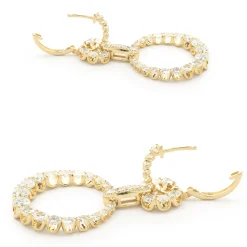 18 Karat Yellow Gold Diamond Circle Drop Earrings