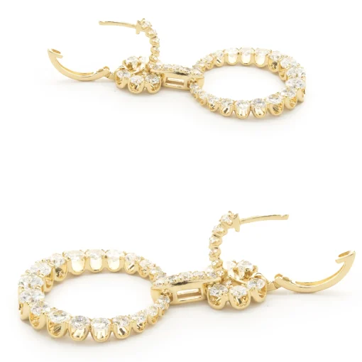 18 Karat Yellow Gold Diamond Circle Drop Earrings