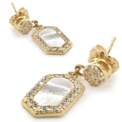 14 Karat Yellow Gold Diamond and Mother of Pearl Drop Earrings