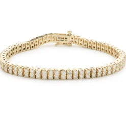 14 Karat Yellow Gold Double Row Diamond Tennis Bracelet
