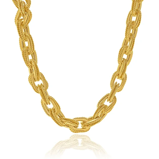 18 Karat Yellow Gold Double Oval Twisted Necklace