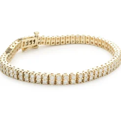 14 Karat Yellow Gold Double Row Diamond Tennis Bracelet