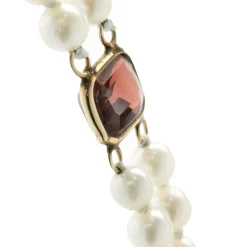 14 Karat Yellow Gold Double Strand Pearl Necklace with Multi Colored Gemstone Stations