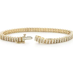14 Karat Yellow Gold Double Row Diamond Tennis Bracelet
