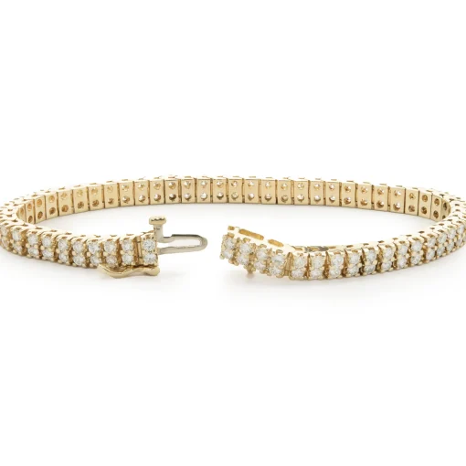 14 Karat Yellow Gold Double Row Diamond Tennis Bracelet