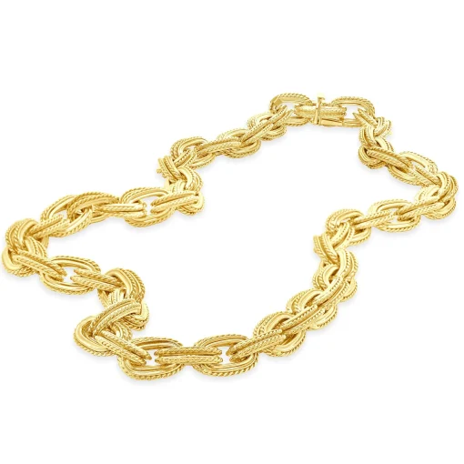 18 Karat Yellow Gold Double Oval Twisted Necklace