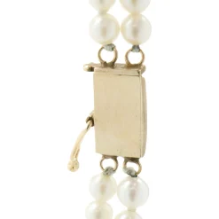 14 Karat Yellow Gold Double Strand Pearl Necklace with Multi Colored Gemstone Stations