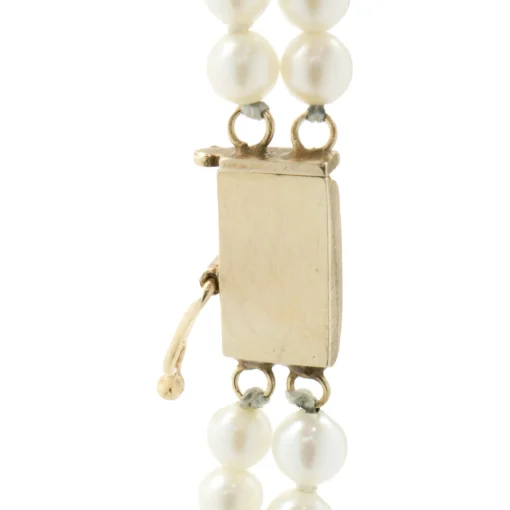 14 Karat Yellow Gold Double Strand Pearl Necklace with Multi Colored Gemstone Stations