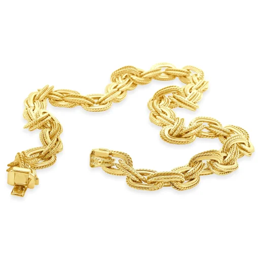 18 Karat Yellow Gold Double Oval Twisted Necklace