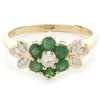 14 Karat Yellow Gold Emerald and Diamond Flower Ring