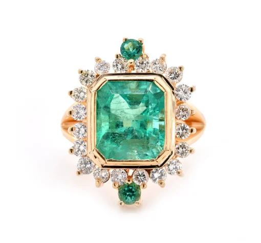 18 Karat Yellow Gold Emerald and Diamond Ring