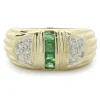 18 Karat Yellow Gold Emerald and Diamond Ribbed Ring