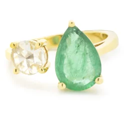 18 Karat Yellow Gold Emerald and Rose Cut diamond Dual Ring