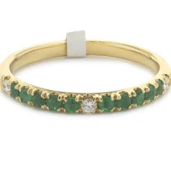18 Karat Yellow Gold Emerald and Diamond Band