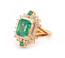 18 Karat Yellow Gold Emerald and Diamond Ring