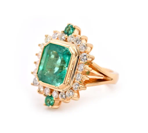 18 Karat Yellow Gold Emerald and Diamond Ring