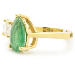 18 Karat Yellow Gold Emerald and Rose Cut diamond Dual Ring