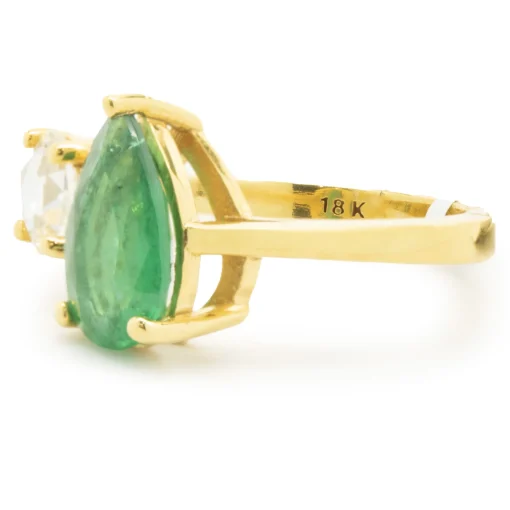 18 Karat Yellow Gold Emerald and Rose Cut diamond Dual Ring