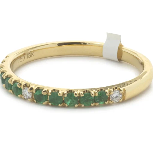 18 Karat Yellow Gold Emerald and Diamond Band