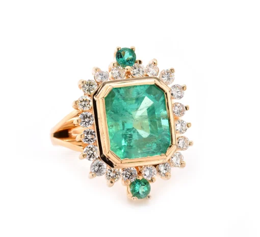 18 Karat Yellow Gold Emerald and Diamond Ring