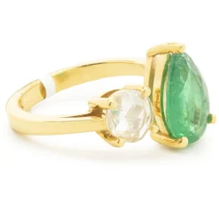 18 Karat Yellow Gold Emerald and Rose Cut diamond Dual Ring